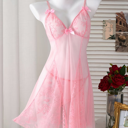 فستان نوم وردي مخرم