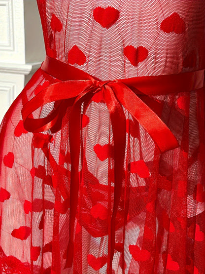 فستان لانجري ضيق مزخرف أحمر