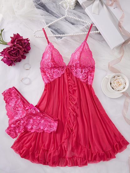 طقم الراحة المنزلي الناعم (كاميسول وشورت بتفاصيل الدانتيل)