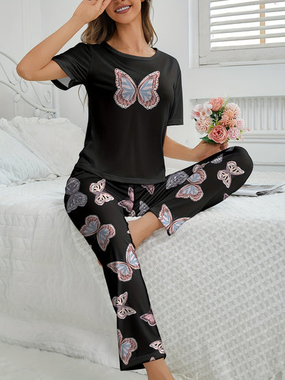 طقم بيجاما نسائي بطباعة فراشة