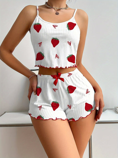 طقم بيجامة نسائية بطبعة فراولة