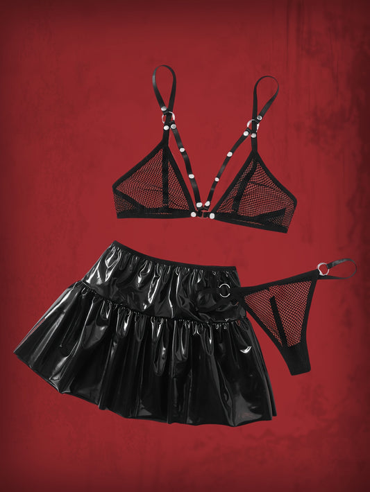 مجموعة ثلاث قطع من لباس النوم الشفاف