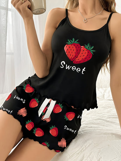 طقم بيجاما نسائي بطباعة فراولة