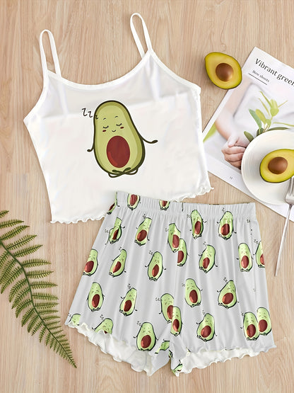 طقم بيجامة للنساء بطبعة أفوكادو