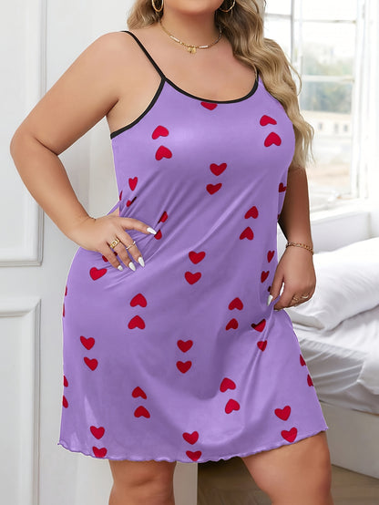 فستان نوم نسائي مطبوع قلب كرتوني