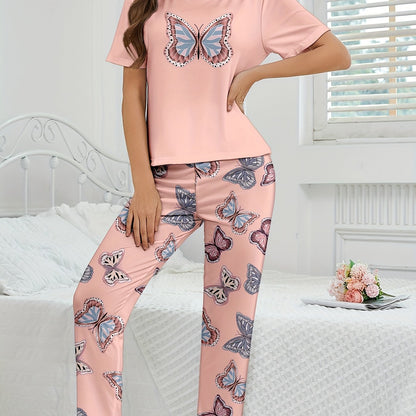 طقم بيجاما نسائي بطباعة فراشة