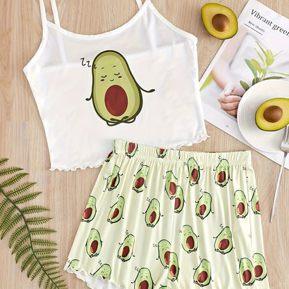 طقم بيجامة للنساء بطبعة أفوكادو