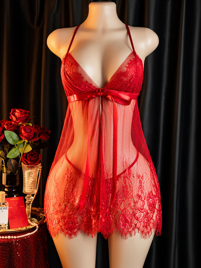 طقم ملابس نوم مثير - أحمر