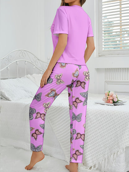 طقم بيجاما نسائي بطباعة فراشة