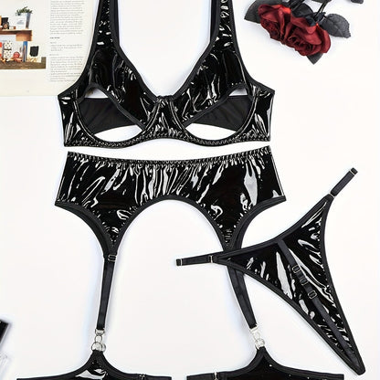 طقم لانجري جلد PU أنيق