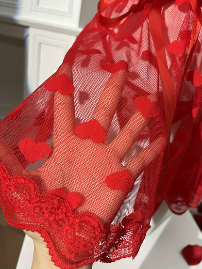 فستان لانجري ضيق مزخرف أحمر