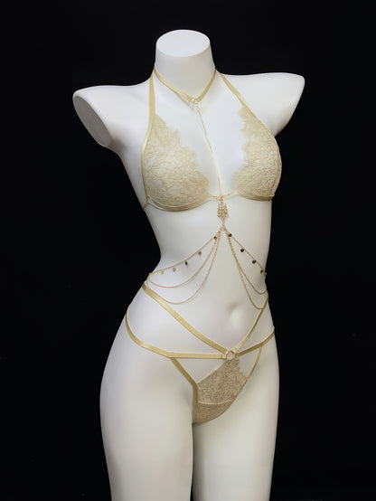 مجموعة حمالة صدر بلون البيج الفاتح